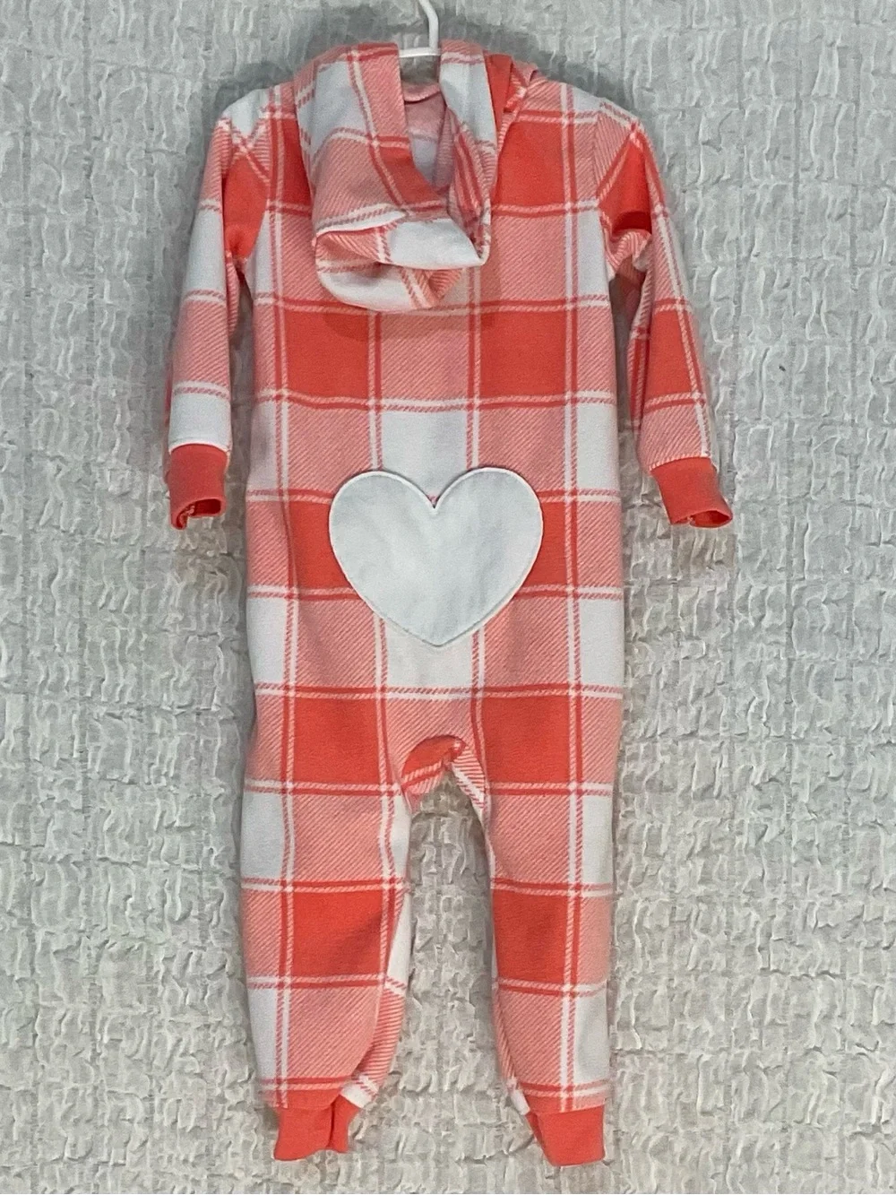 Carter’s Baby Plaid Fleece Hooded One Piece Pajamas Heart 18 Months